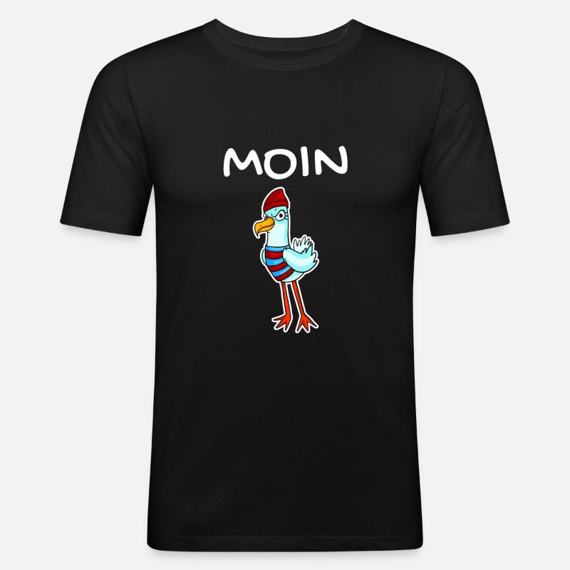 Moin mit Möwe - Moin Möwe - - Männer Slim Fit T-Shirt - Schwarz