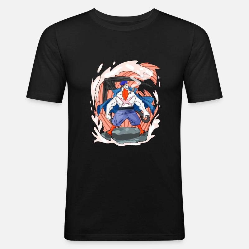 Möwe mit Anker - Männer Slim Fit T-Shirt - Schwarz