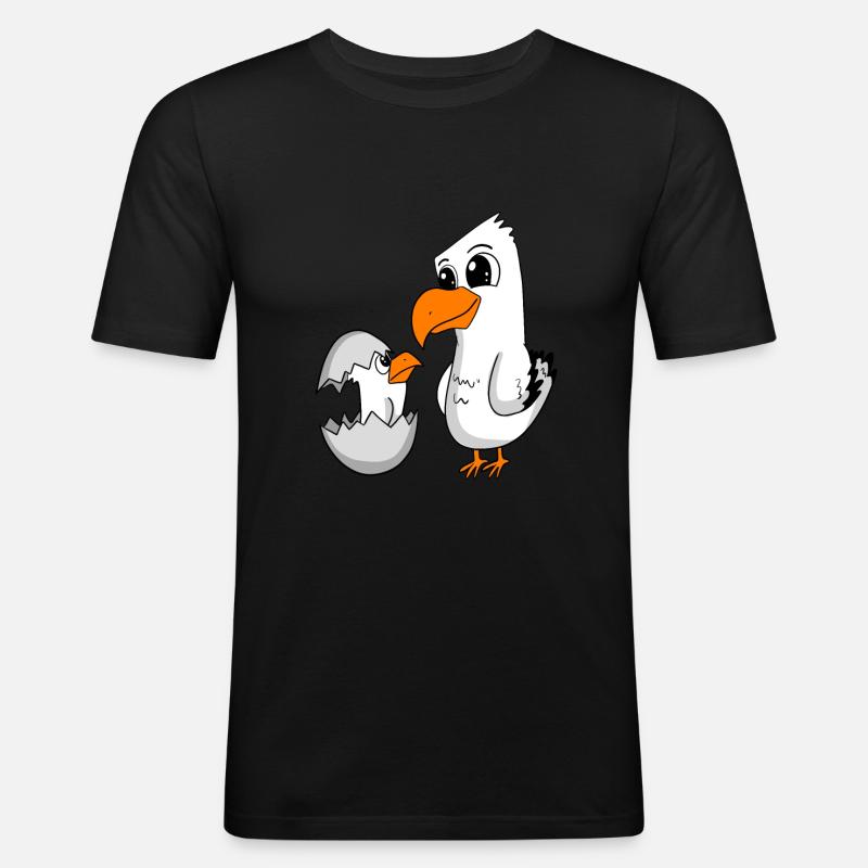 Möwe mit Baby Möwe - Männer Slim Fit T-Shirt - Schwarz