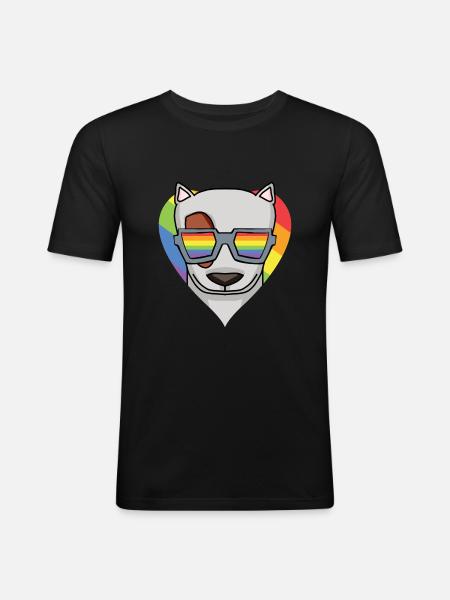 LGBT Hund Bullterrier Regenbogen - Männer Slim Fit T-Shirt - Schwarz