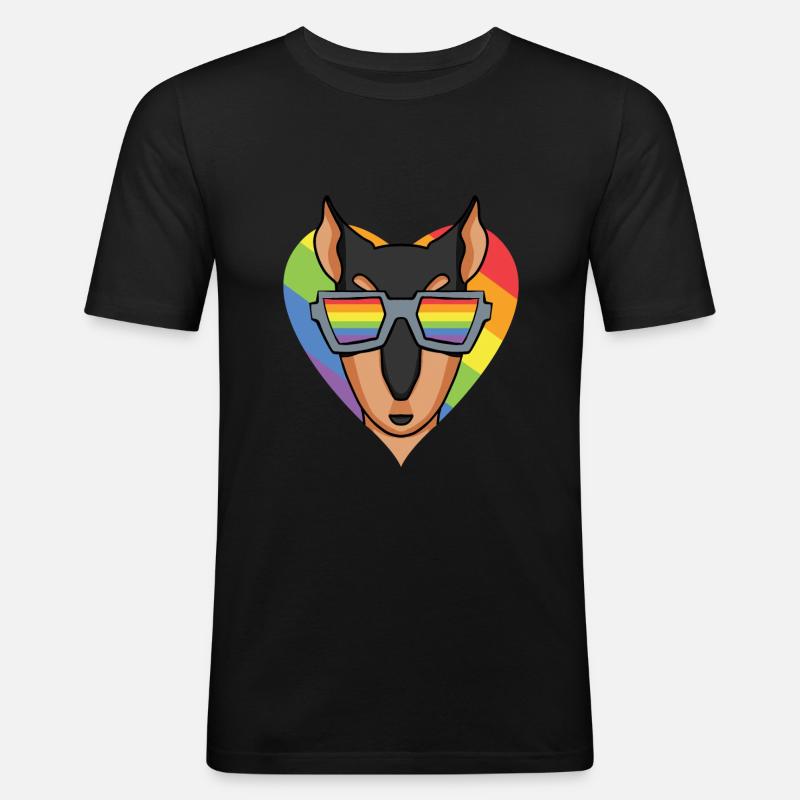 LGBT Hund Dobermann Regenbogen - Männer Slim Fit T-Shirt - Schwarz