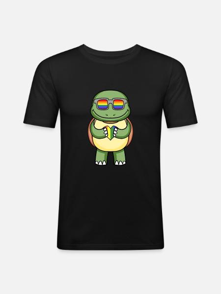 LGBT Animal Turtle Rainbow - Men's Slim Fit T-Shirt - black