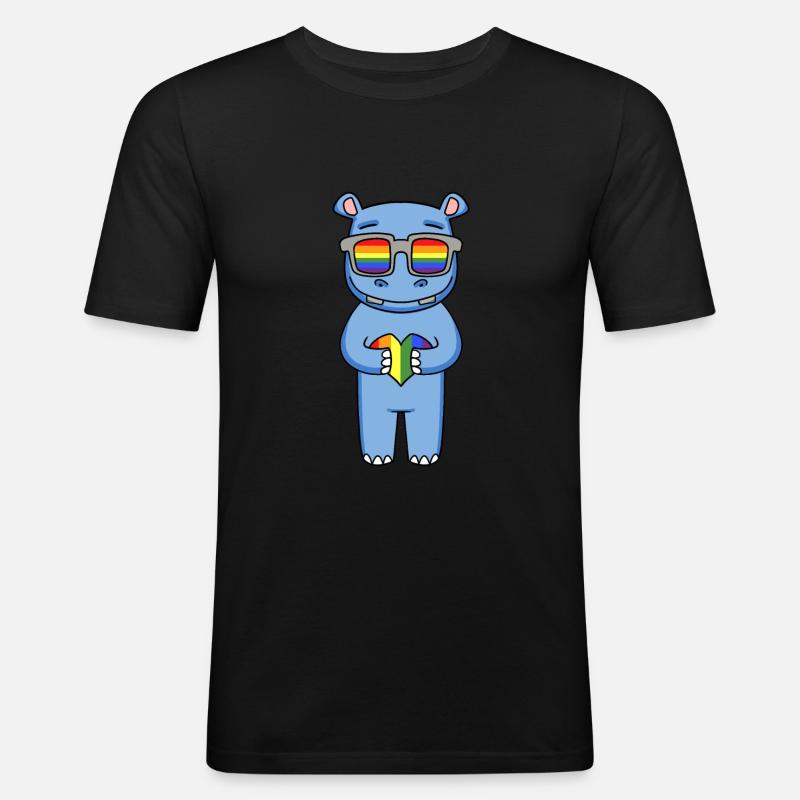 LGBT Tier Nilpferd Regenbogen - Männer Slim Fit T-Shirt - Schwarz