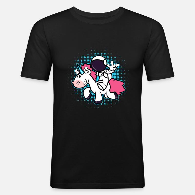 Astronaut Einhorn - Männer Slim Fit T-Shirt - Schwarz