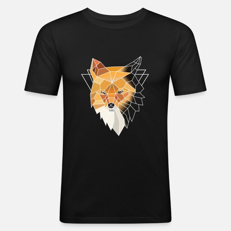 Oranger Polygonal Fuchs - Männer Slim Fit T-Shirt - Schwarz
