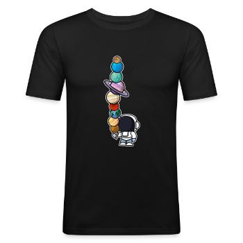 Astronaut Eis Essen Planeten - Männer Slim Fit T-Shirt - Schwarz - Vorne - Nik (191cm)