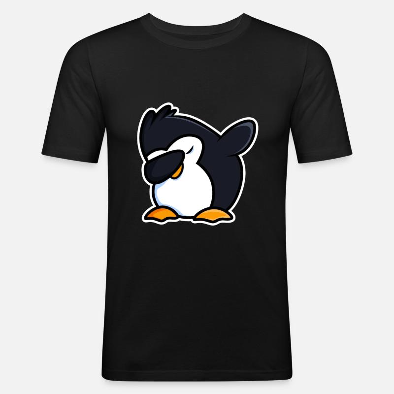Dab Dabbing Cooler Pinguin - Männer Slim Fit T-Shirt - Schwarz