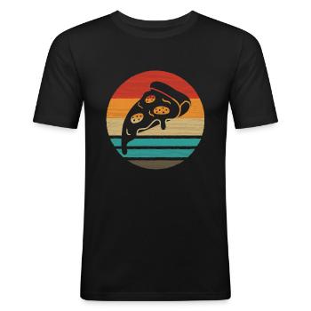 Pizza Stück Retro Style Vintage - Männer Slim Fit T-Shirt - Schwarz - Vorne - Nik (191cm)