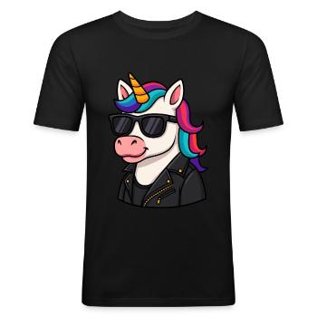 Stylisches Einhorn mit Lederjacke - Männer Slim Fit T-Shirt - Schwarz - Vorne - Nik (191cm)