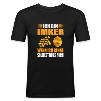 Imker Bienen Wenn Ich Renne Du Auch Biene - Männer Slim Fit T-Shirt - Schwarz - Vorne - Nik (191cm)