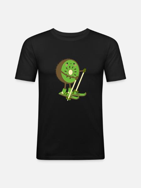 Skiwi Kiwi Ski Skiër Fruit Fruit Winter - Mannen slim fit T-shirt - zwart