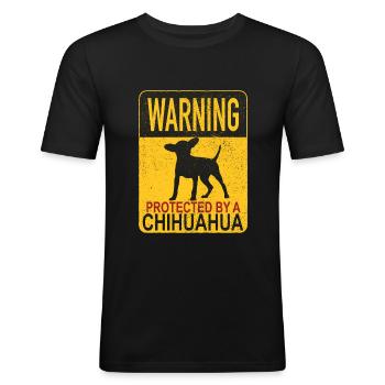 Warnung Beschützt Chihuahua Chiwawa Schoßhund - Männer Slim Fit T-Shirt - Schwarz - Vorne - Nik (191cm)