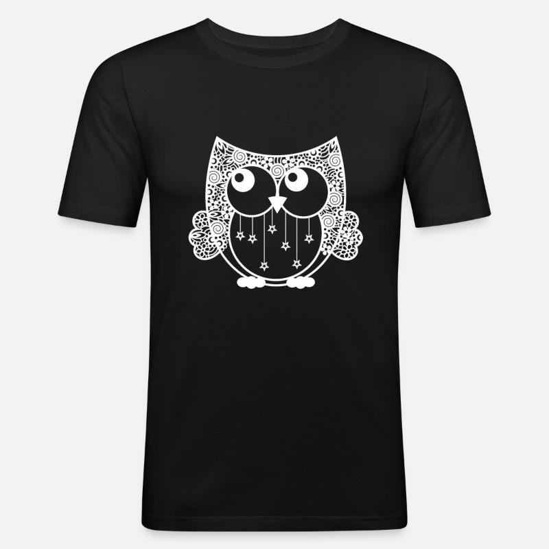 Eule - Männer Slim Fit T-Shirt - Schwarz