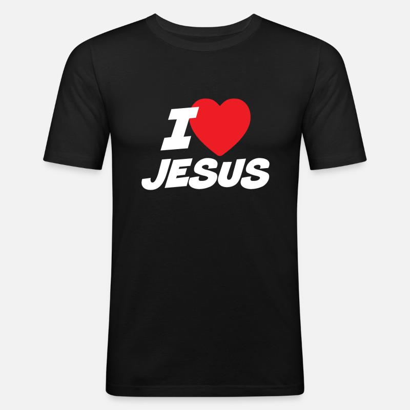 Ich liebe Jesus - Männer Slim Fit T-Shirt - Schwarz