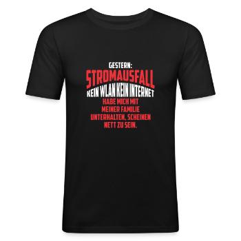 Gestern: Stromausfall Kein WLAN Kein Internet - Männer Slim Fit T-Shirt - Schwarz - Vorne - Nik (191cm)