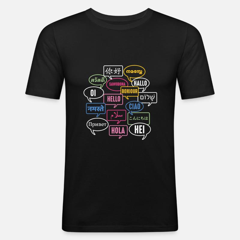 Multilingual Polyglot Globetrotter Language - Männer Slim Fit T-Shirt - Schwarz