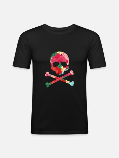Flowering Pirate Skull Skull Skull - Men's Slim Fit T-Shirt - black