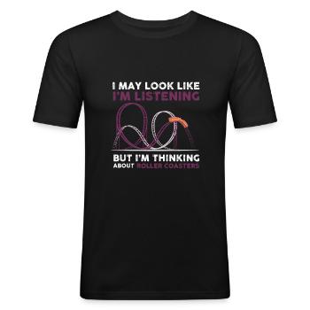 Achterbahn - Freizeitpark Design - Männer Slim Fit T-Shirt - Schwarz - Vorne - Nik (191cm)