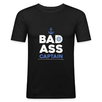 Captain Bad Ass Husband Boyfriend Sailor Boat Love - T-shirt près du corps Homme - noir - Devant - Nik (191cm)