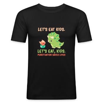 English grammar punctuation humor Trex Dino - Men's Slim Fit T-Shirt - black - Front - Nik (191cm)