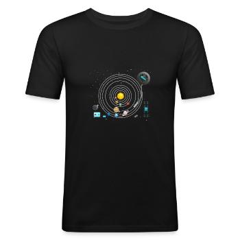 Astronomie Planeten Vinyl Plattenspieler DJ - Männer Slim Fit T-Shirt - Schwarz - Vorne - Nik (191cm)