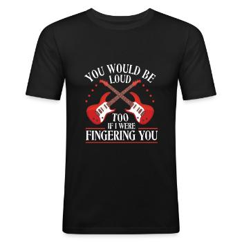 Funny bass guitar player. Crazy bass player - Men's Slim Fit T-Shirt - black - Front - Nik (191cm)