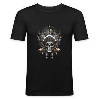 Native American Chief Skull Skeleton Story - Herre Slim Fit T-Shirt - sort - Foran - Nik (191cm)