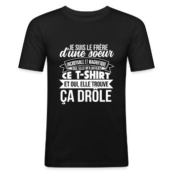Frère Et Soeur Cadeau Humour Anniversaire - T-shirt près du corps Homme - noir - Devant - Nik (191cm)