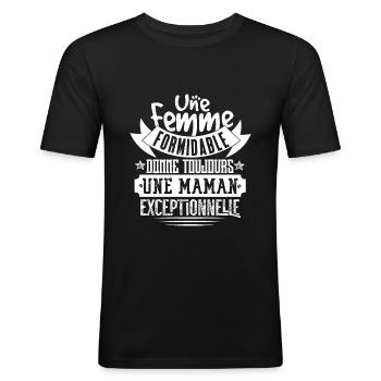 Femme Formidable Maman Exceptionnelle Cadeau - T-shirt près du corps Homme - noir - Devant - Nik (191cm)