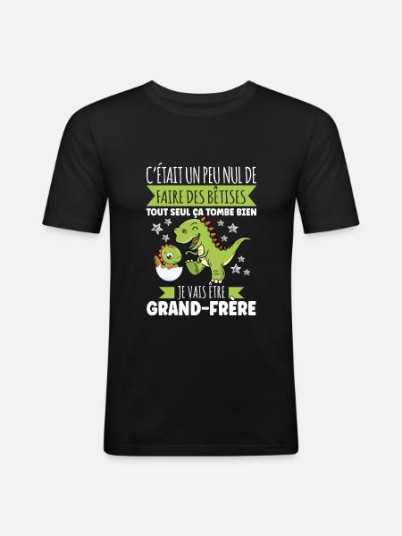 Grand Frère Annonce Grossesse Futur Naissance Dino - T-shirt près du corps Homme - noir