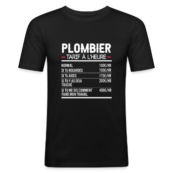 Plombier Idée Cadeau Humour Plomberie - T-shirt près du corps Homme - noir - Devant - Nik (191cm)
