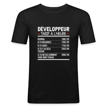 Développeur Idée Cadeau Humour Web - T-shirt près du corps Homme - noir - Devant - Nik (191cm)