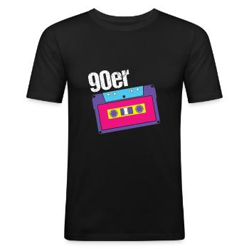 90er Jahre - Männer Slim Fit T-Shirt - Schwarz - Vorne - Nik (191cm)
