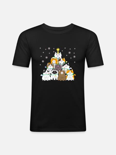 Weihnachtsbaum Katze Kätzchen Tannenbaum - Männer Slim Fit T-Shirt - Schwarz