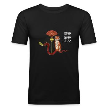 Chinesisches Neujahr 2022 Jahr des Tigers Chinesisch - Männer Slim Fit T-Shirt - Schwarz - Vorne - Nik (191cm)