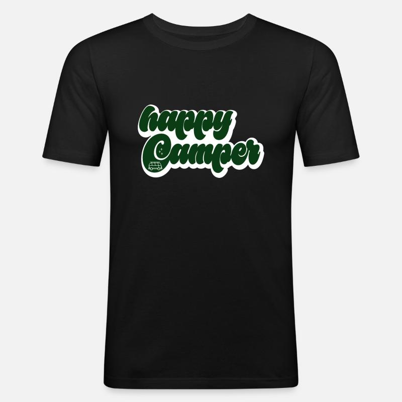happy Camper - Männer Slim Fit T-Shirt - Schwarz