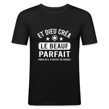 Beauf cadeau humour débile - T-shirt près du corps Homme - noir - Devant - Nik (191cm)