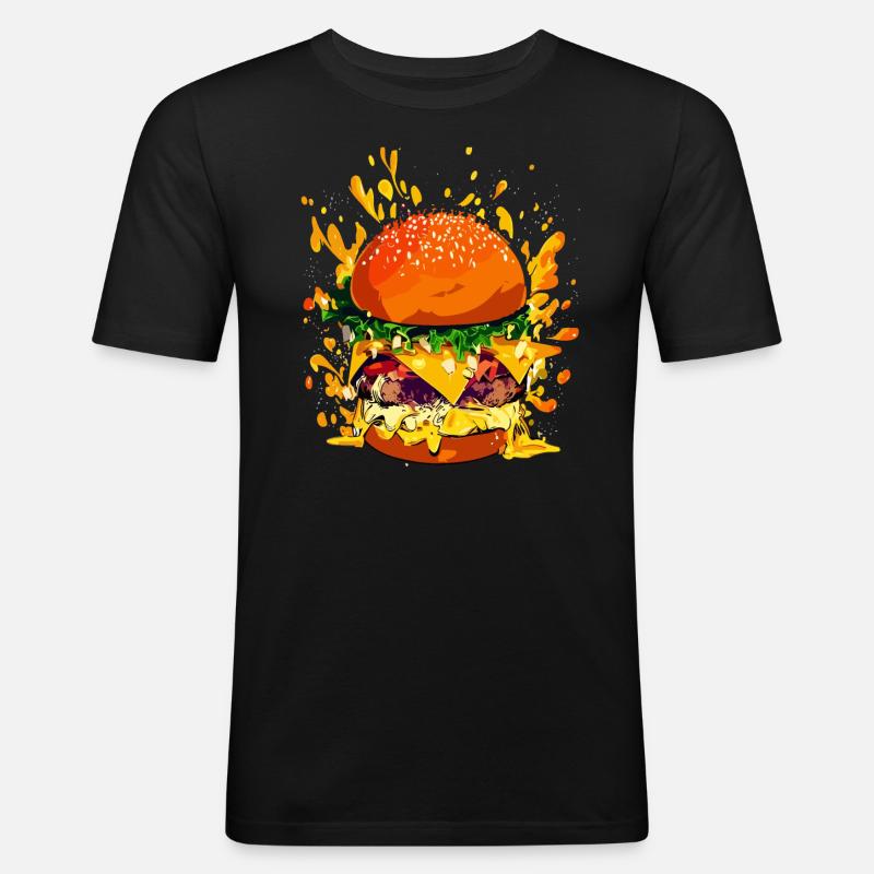 Extravaganter Cheeseburger mit Käse Splatter - Männer Slim Fit T-Shirt - Schwarz