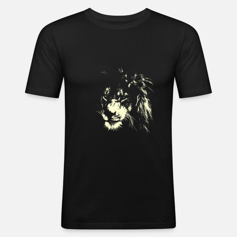 Löwe AFRIKA KATZE SAVANNE - Männer Slim Fit T-Shirt - Schwarz