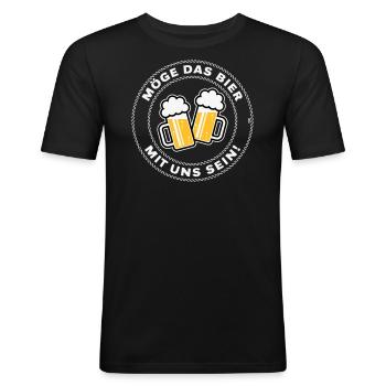 Möge Das Bier Mit Uns Sein! (Spruch / 3C / NEG) - Männer Slim Fit T-Shirt - Schwarz - Vorne - Nik (191cm)