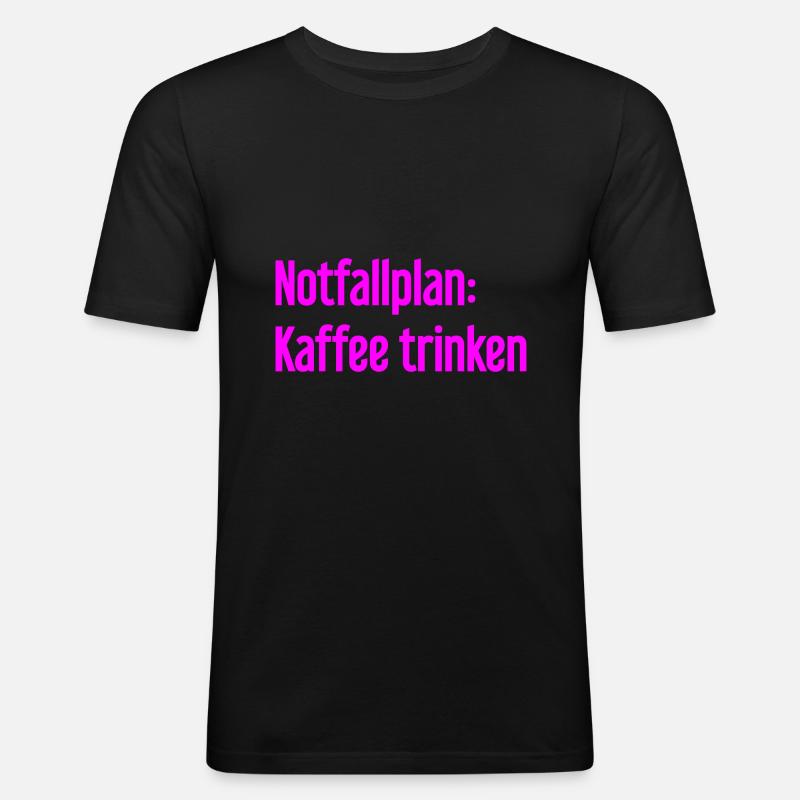 Kaffee-Notfallplan - Männer Slim Fit T-Shirt - Schwarz