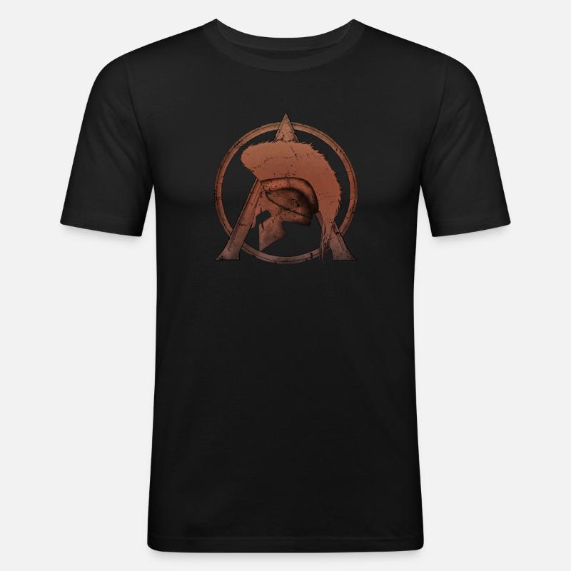 Leonidas Helm und Sparta Lambda - Männer Slim Fit T-Shirt - Schwarz