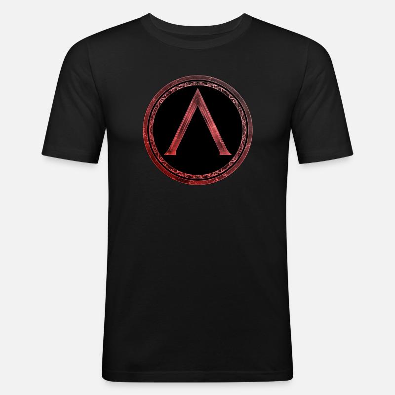 Sparta Lambda Symbol Keltisch Feuerrot - Männer Slim Fit T-Shirt - Schwarz