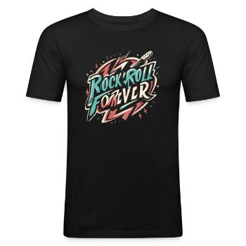 Rock n Roll forever Vintage Logo - Männer Slim Fit T-Shirt - Schwarz - Vorne - Nik (191cm)