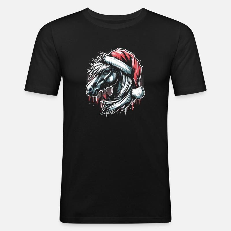 Weihnachten Pferd Pferdekopf Graffiti Style - Männer Slim Fit T-Shirt - Schwarz