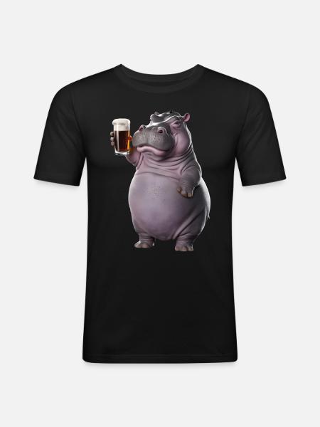 Nilpferd Bier - Männer Slim Fit T-Shirt - Schwarz