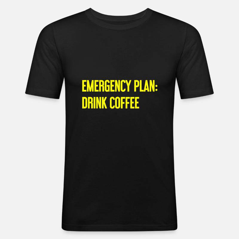 Kaffee-Notfallplan - Männer Slim Fit T-Shirt - Schwarz