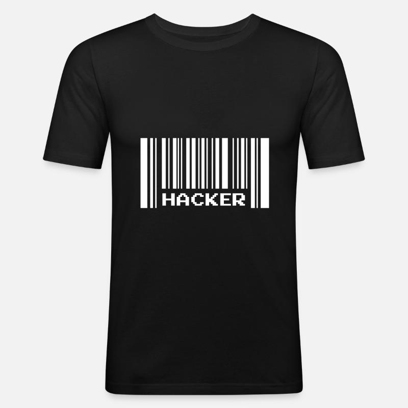 Hacker Barcode - Männer Slim Fit T-Shirt - Schwarz