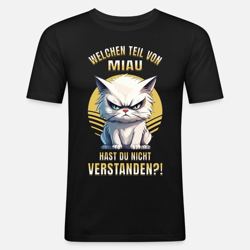 Chat, , , , Miaou, Drôle - T-shirt près du corps Homme - noir