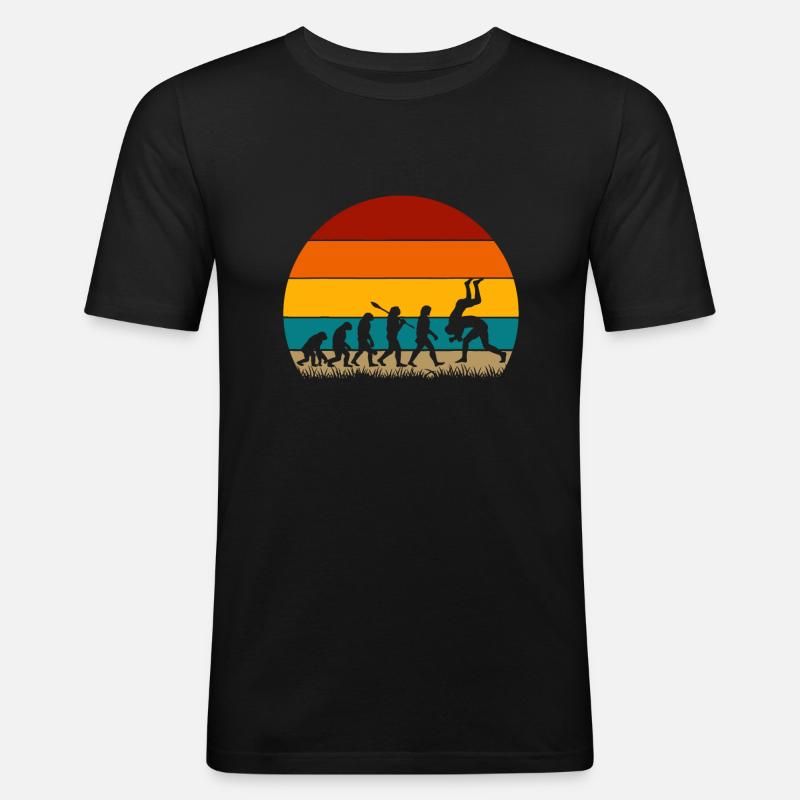 Retro Evolution Wrestling - Männer Slim Fit T-Shirt - Schwarz